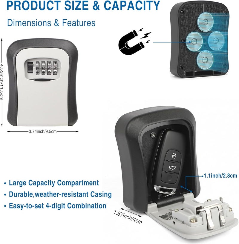 FEUNLEM Magnetic Key Box for Under Car, Waterproof Combination Lock Box with Strong Magnets, Resettable 4-Digit Code Holder for Car Truck SUV Outdoor Hide a Key - Image 3
